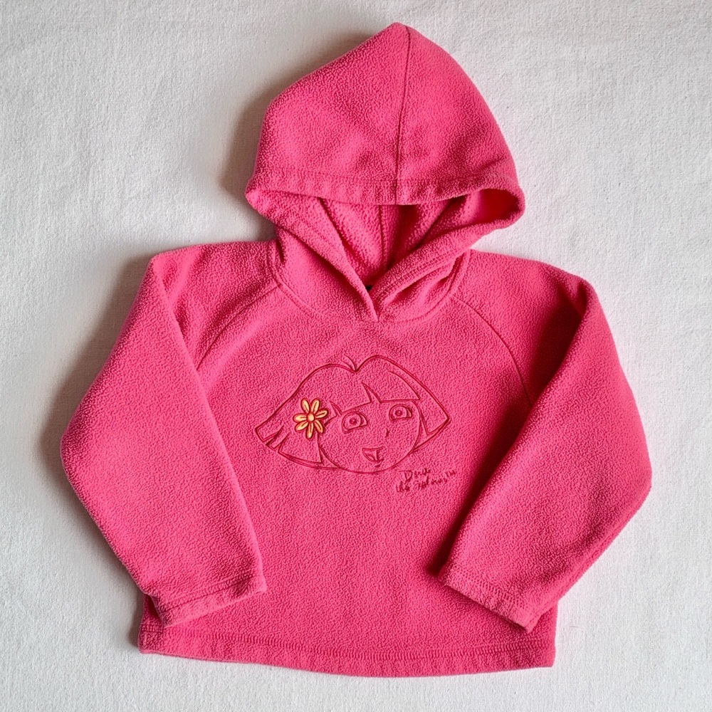 2005 Nickelodeon Y2K Dora the Explorer Embroidered Fleece Hoodie Sweater 3T